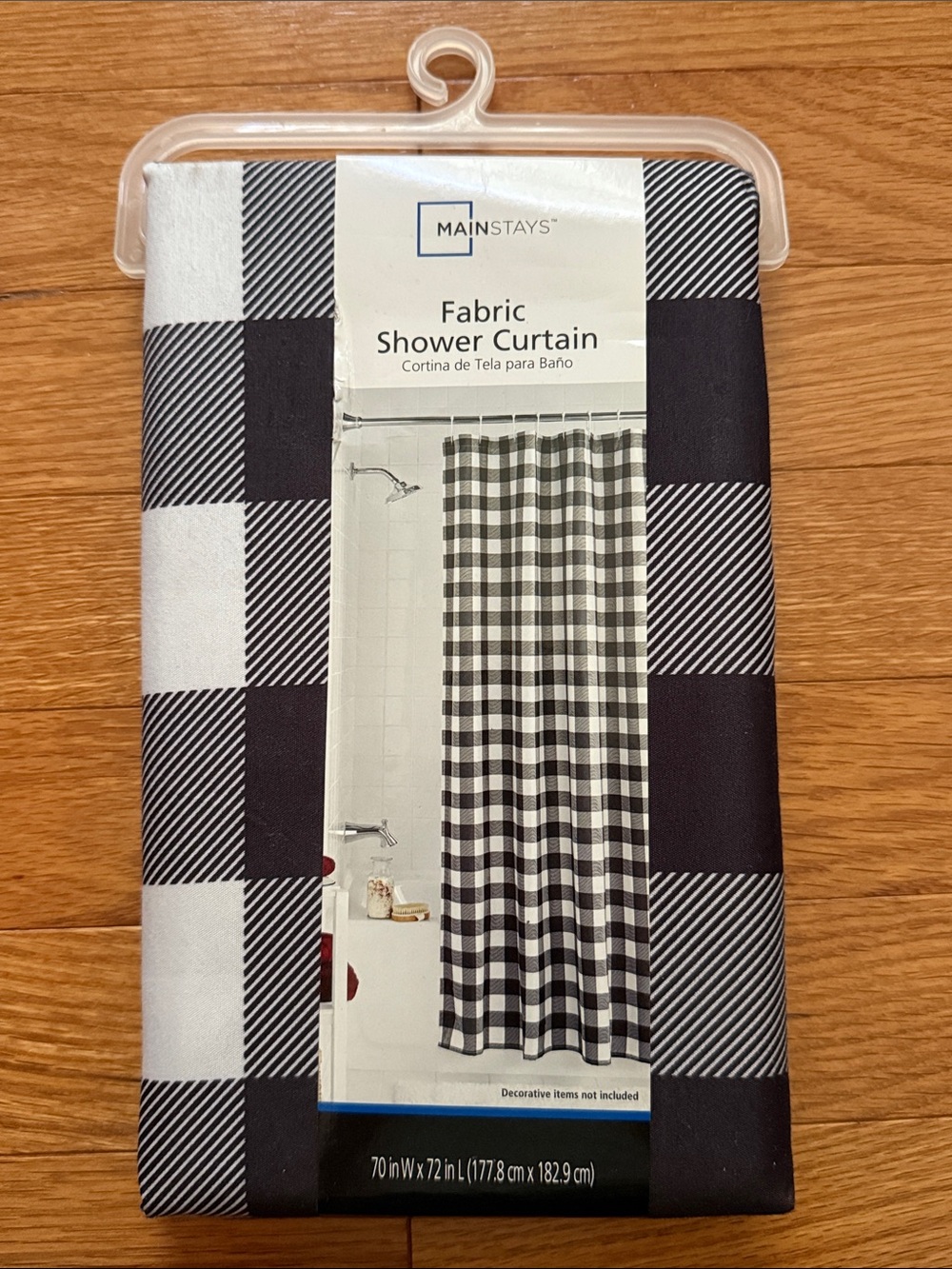 Brand New ~ Mainstays Black & White Buffalo Plaid Fabric Shower Curtain 70” x 72
